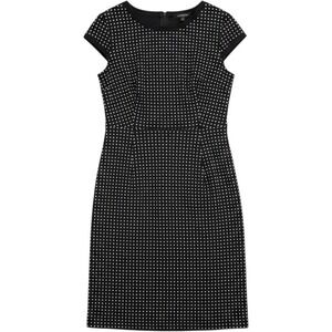 Hal Rubenstein Sheath Dress Womens Size M Black Polka Dot Cap Sleeve Stretch